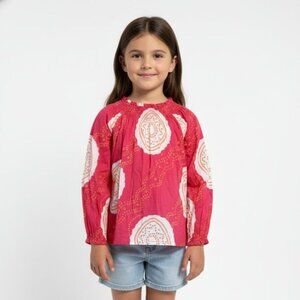 H&M Pink Bandhani Print Smocked Blouse Size 4-5Y